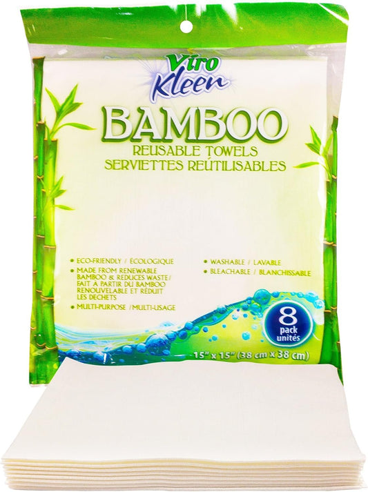 Eco-Friendly Reusable Bamboo Towels 8-Count - Natural Organic Wipes - Heavy Duty Cleaning Wipes, Washable, Bleachable - Reduces Household Wastes, One Pack Replaces Weeks of Disposable Paper Towels