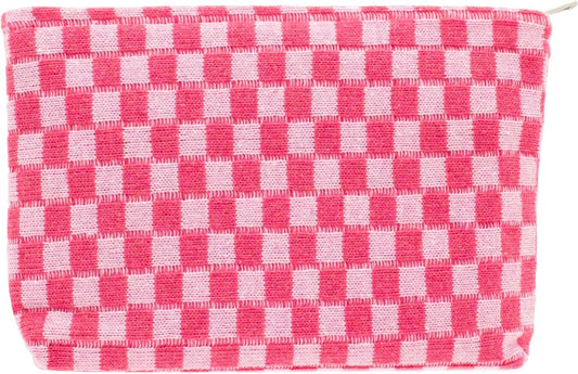 PAZIMIIK Checkered Makeup Bag for Purse Portable Zipper Make Up Pouch Small Cosmetic Case for Travel Accessories, B-Hotpink, Classic