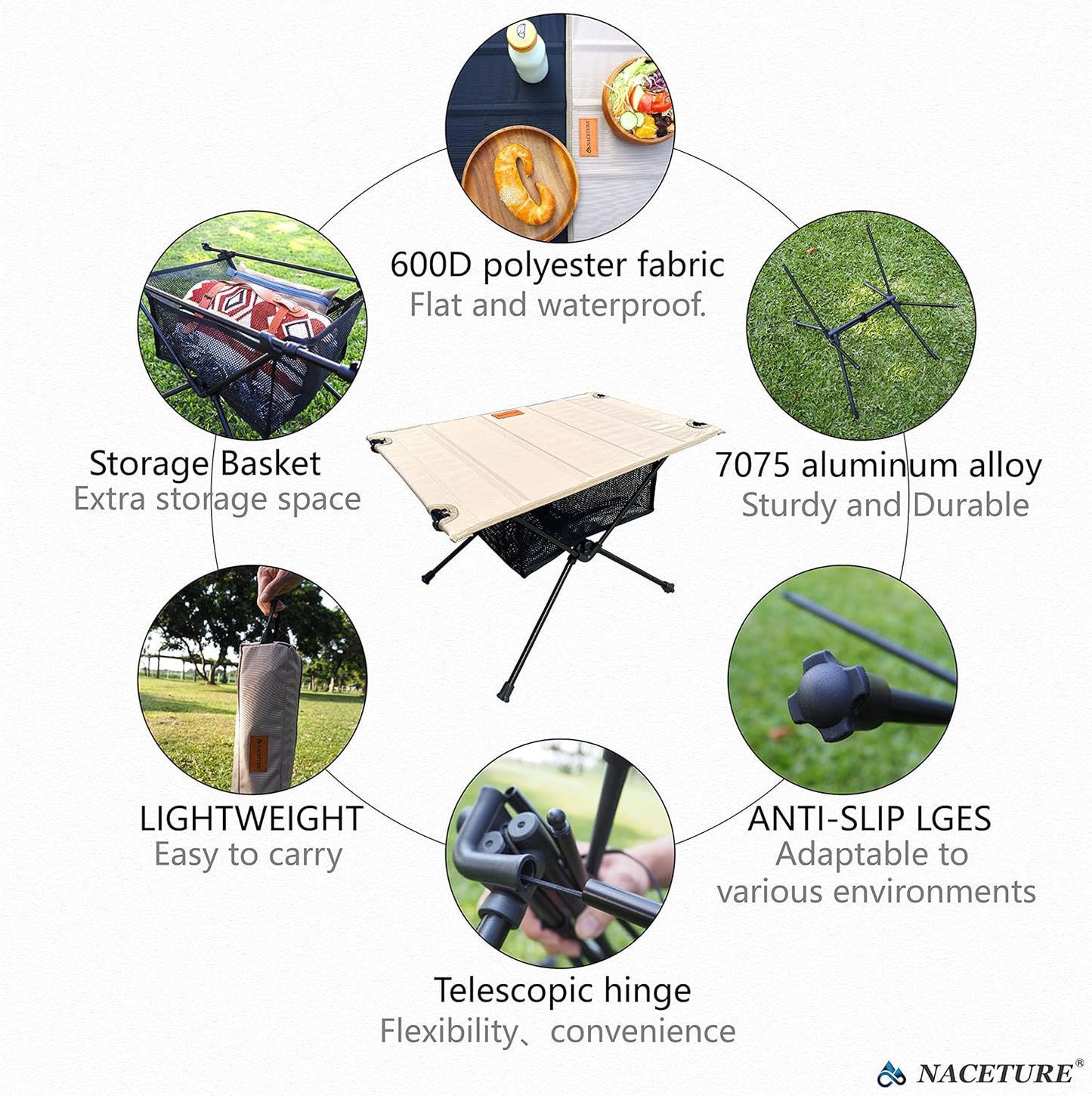 Ultralight Backpacking Table - Collapsible Camping Table with Storage Mesh for Camping Gear, Hiking Table and Mountaineering Table, Camp Table for Accessories and Outdoor Travel (Brown)