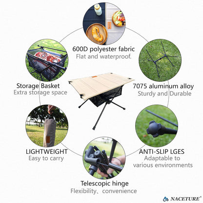 Ultralight Backpacking Table - Collapsible Camping Table with Storage Mesh for Camping Gear, Hiking Table and Mountaineering Table, Camp Table for Accessories and Outdoor Travel (Brown)