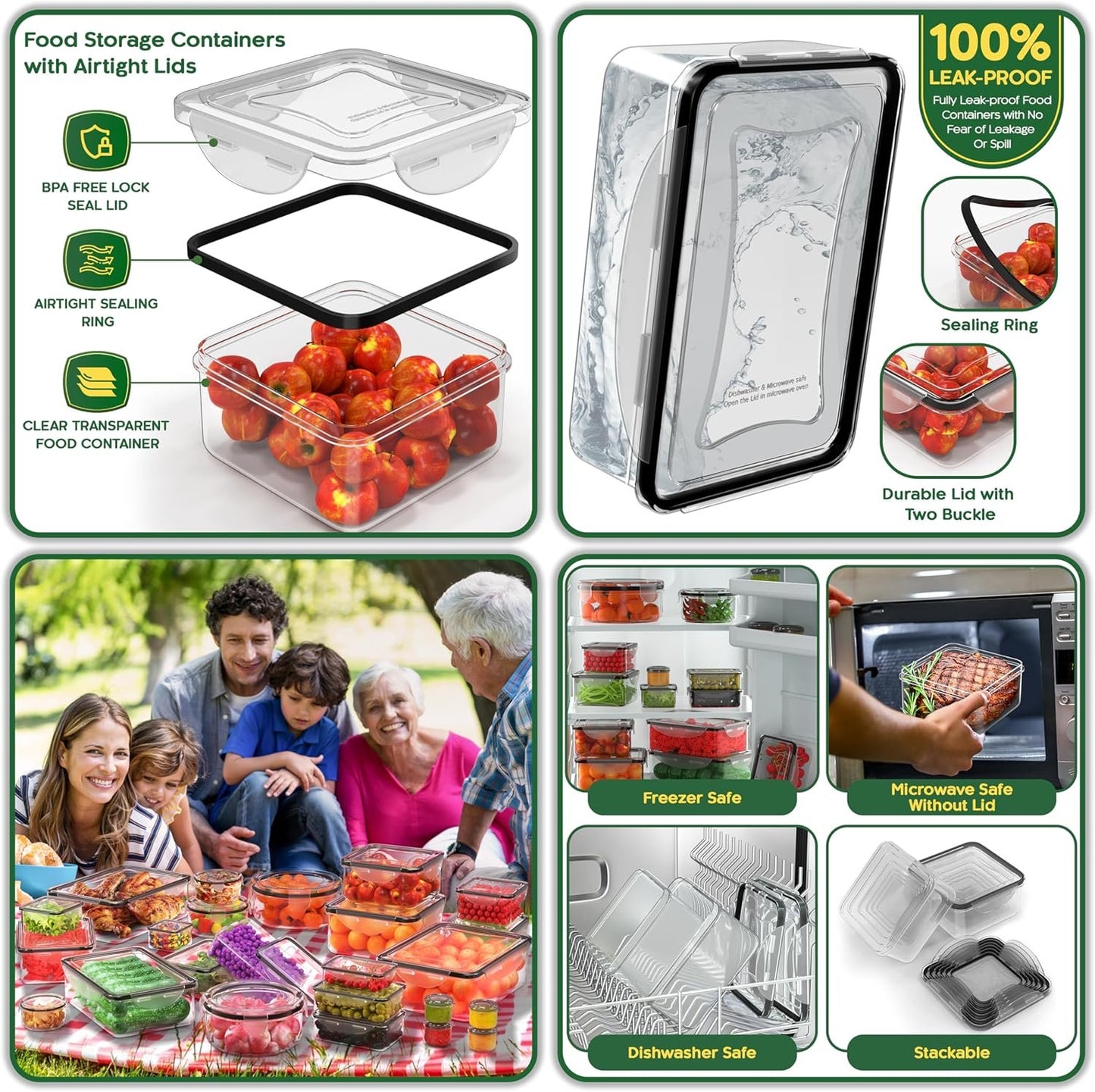 50 Pcs Large Food Storage Containers with Lids Airtight- 2500ML to Sauces Box-Total15.5L Stackable Kitchen Bowls Set Meal Prep Containers-BPA Free Leak proof Plastic Lunch Boxes-Freezer Microwave safe