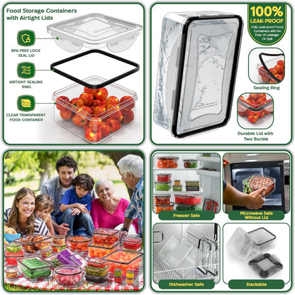 50 Pcs Large Food Storage Containers with Lids Airtight- 2500ML to Sauces Box-Total15.5L Stackable Kitchen Bowls Set Meal Prep Containers-BPA Free Leak proof Plastic Lunch Boxes-Freezer Microwave safe