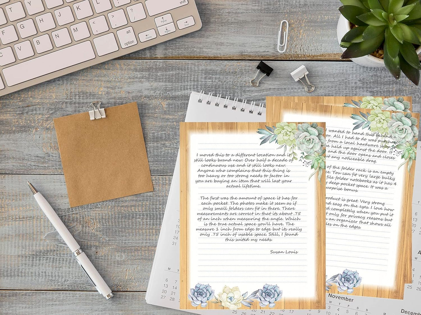 Lined Stationery Set - 50 Writing Paper and 50 Envelopes, 8.5 x 11 Inch Succulent Lines, 2 Designs Assorted Letter Writing Paper
