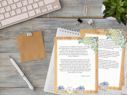 Lined Stationary Set with Envelopes 50 Writing Stationary Paper and 50 Envelopes - 8.5 x 11 Inch Succulent Lines Stationary Set Letter Writing Paper, 2 Designs Assorted Stationery Paper Set