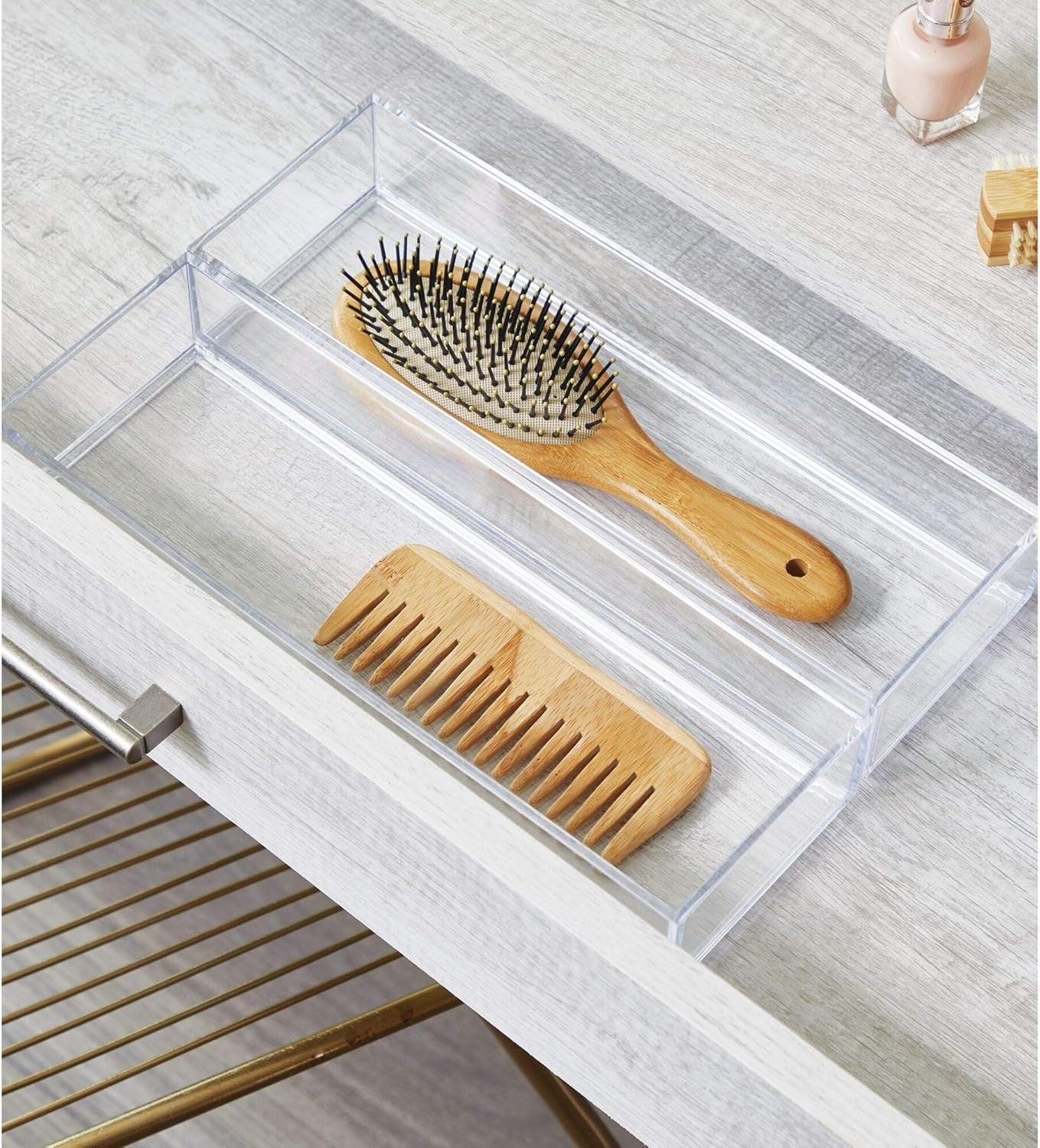 iDesign Clarity Drawer Organizer, Kitchen and Bathroom Organization Silverware, Spatulas, Gadgets, 4 x 12 x 2 Inches - Clear, Pack of 2