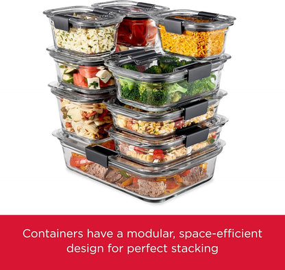 Rubbermaid Brilliance Glass Food Storage Set of 4 containers, 8 Total Pieces (4 containers + 4 lids) for Lunch, Meal Prep, and Leftovers, Dishwasher and Oven Safe, Clear/Grey