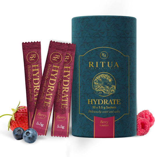 RITUA Zero Sugar HYDRATE Electrolyte Powder, Ideal Pre-workout and Post-workout Powder, Zero Carbs Energy Drink, 1000mg Sodium Per Serve, Natural Flavours and Sweeteners, 30 Sachets (30 Sachets, Berry)