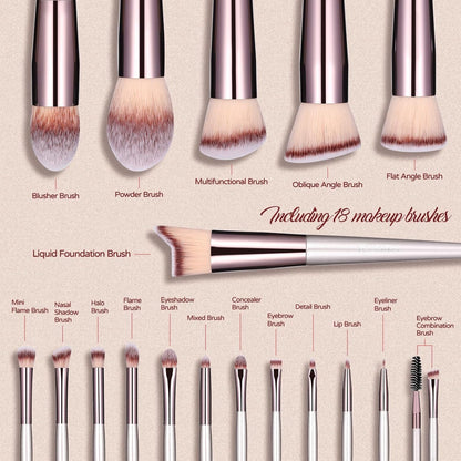 BS-MALL Makeup Brush Set 18 Pcs Premium Synthetic Foundation Powder Concealers Eye shadows Blush Makeup Brushes Champagne Gold Cosmetic Brushes