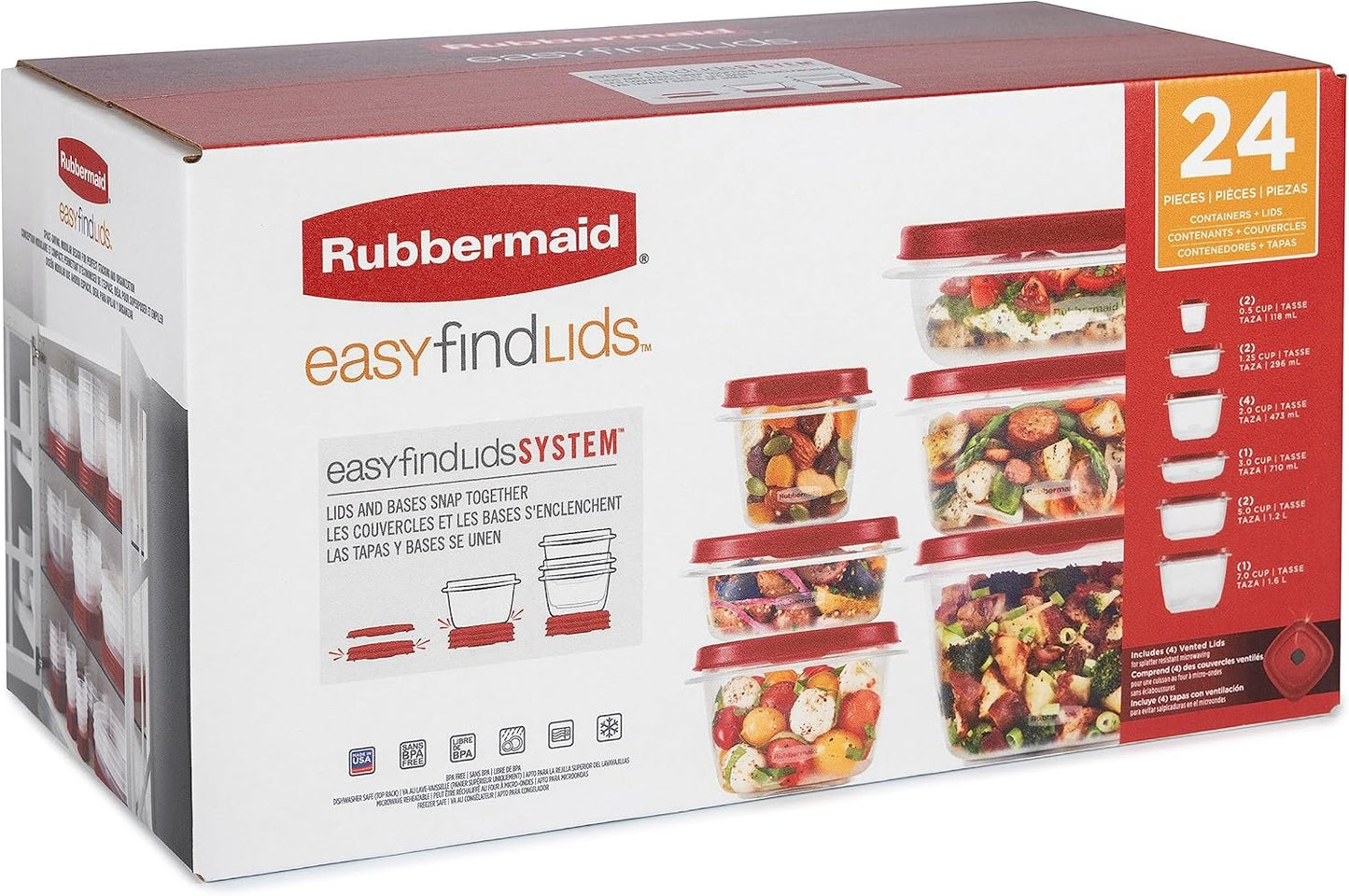 Rubbermaid Vented Easy Find Lid Food Storage Containers | Racer Red | 24 Piece Set