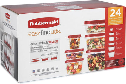 Rubbermaid Vented Easy Find Lid Food Storage Containers | Racer Red | 24 Piece Set