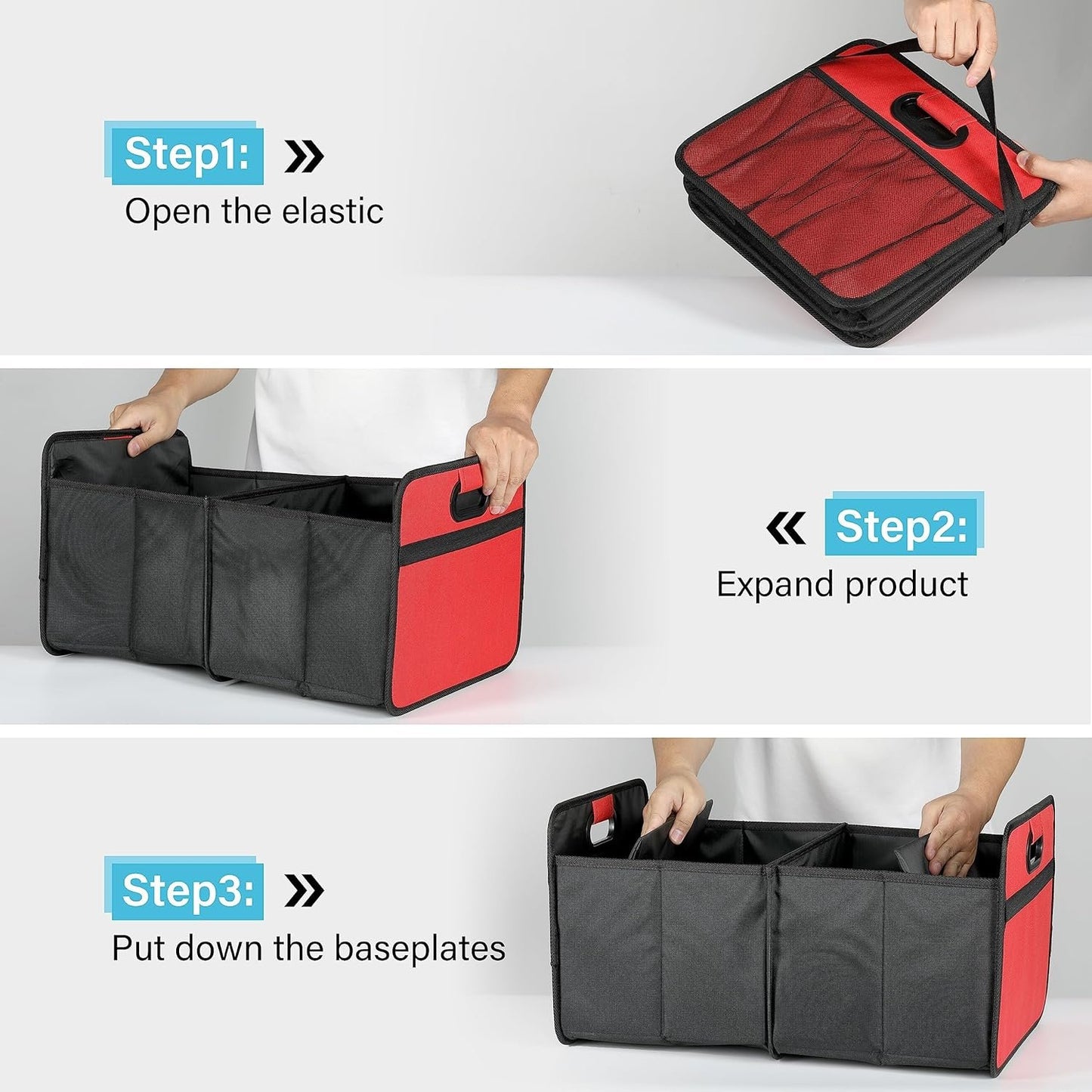 Simple Deluxe Car Trunk Organizer, 2 Compartments Collapsible Trunk Storage, Anti-slip Design, Made of Waterproof 600D Oxford Polyester, Suitable for SUV, Minivan, Truck, Standard Size, Red New
