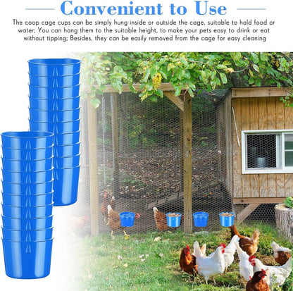 Sumind 60 Pieces Cage Cups Birds Hanging Feeders Seed Bowl 8 oz Plastic Chicken Feeder Water Bowl Hanging Chicken Waterer Feeding Watering Dish Coop Cups for Gamefowl Parrot Parakeet Poultry(Blue)