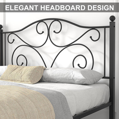 VECELO Queen Size Metal Bed Frame with Headboard and Footboard, Iron Mattress Foundation No Box Spring Needed, Heavy Duty/Easy Set Up, Black