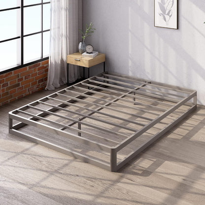 Zinus Metal Queen Bed Frame 22cm Grey Gunmetal Bedframe Base, 5Yrs Warranty, Steel Slat Mattress Support, Bedroom Furniture