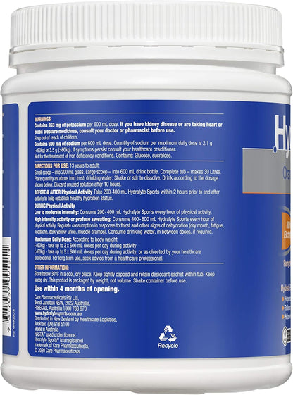 Hydralyte Sports Electrolyte Powder Orange Flavoured 900 g