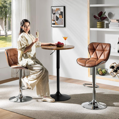 Yaheetech Round Pub Table Height Adjustable with 360 Swivel MDF Tabletop for Dining Bistro Cafe Home Bar, Rustic Brown