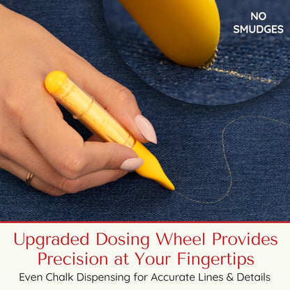 Fabric Markers for Sewing – Ergonomic Tailors Chalk Pen with Improved Dosing Wheel for Sharp Lines - Washable Sewing Chalk Marking Pens that are Compatible with Most Fabrics - Yellow 1 Pack