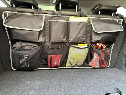 ROOCKHITCB Car Back Seat Trunk Organizer Hanging Bag, Car Interior Organizer Accessories with 4 Pockets and 4 Mesh Pouches,Save More Storage Trunk Space for SUV,Jeep,MPV