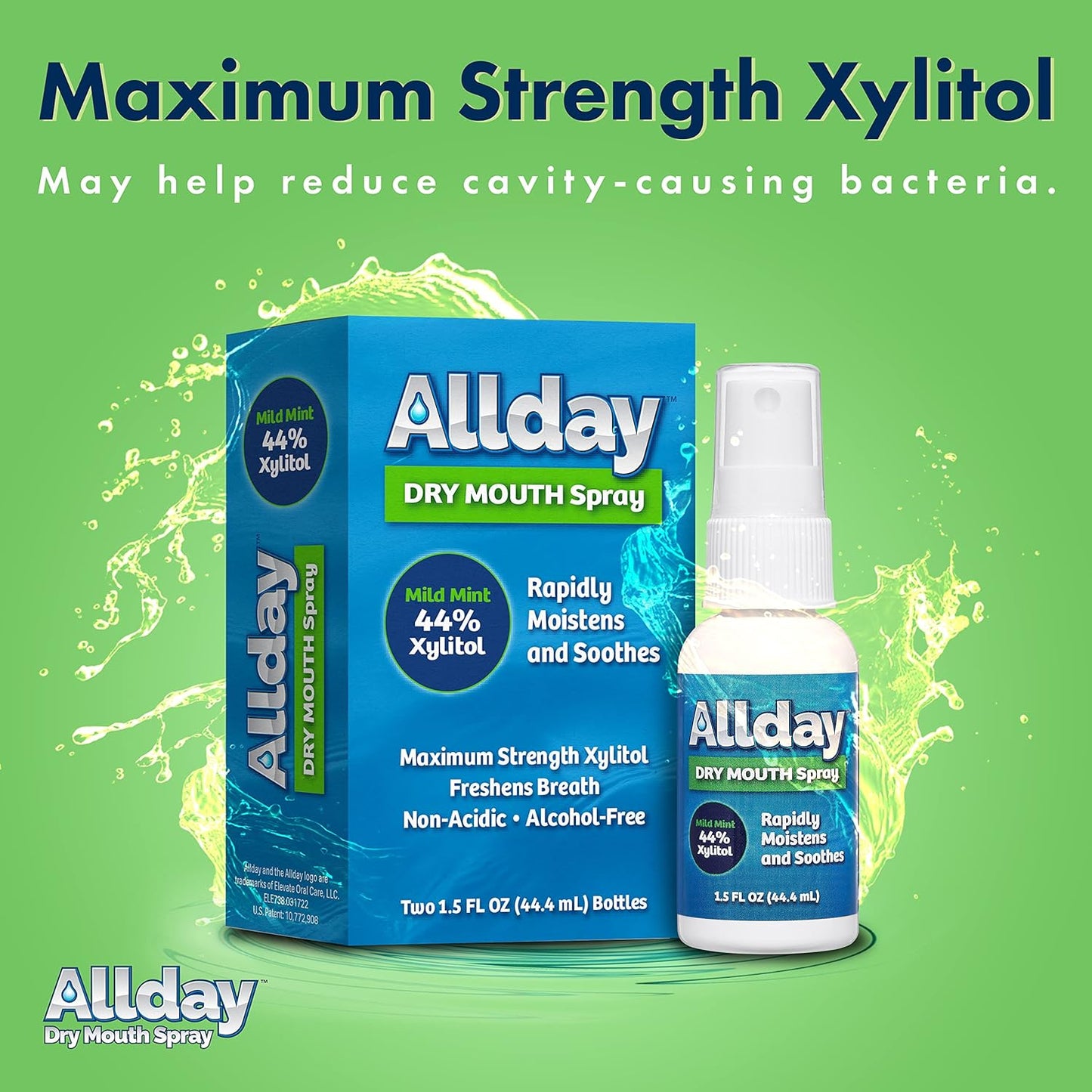 Allday Dry Mouth Spray - Maximum Strength Xylitol, Fast Acting, Long Lasting, Non-Acidic (Pack of 2)