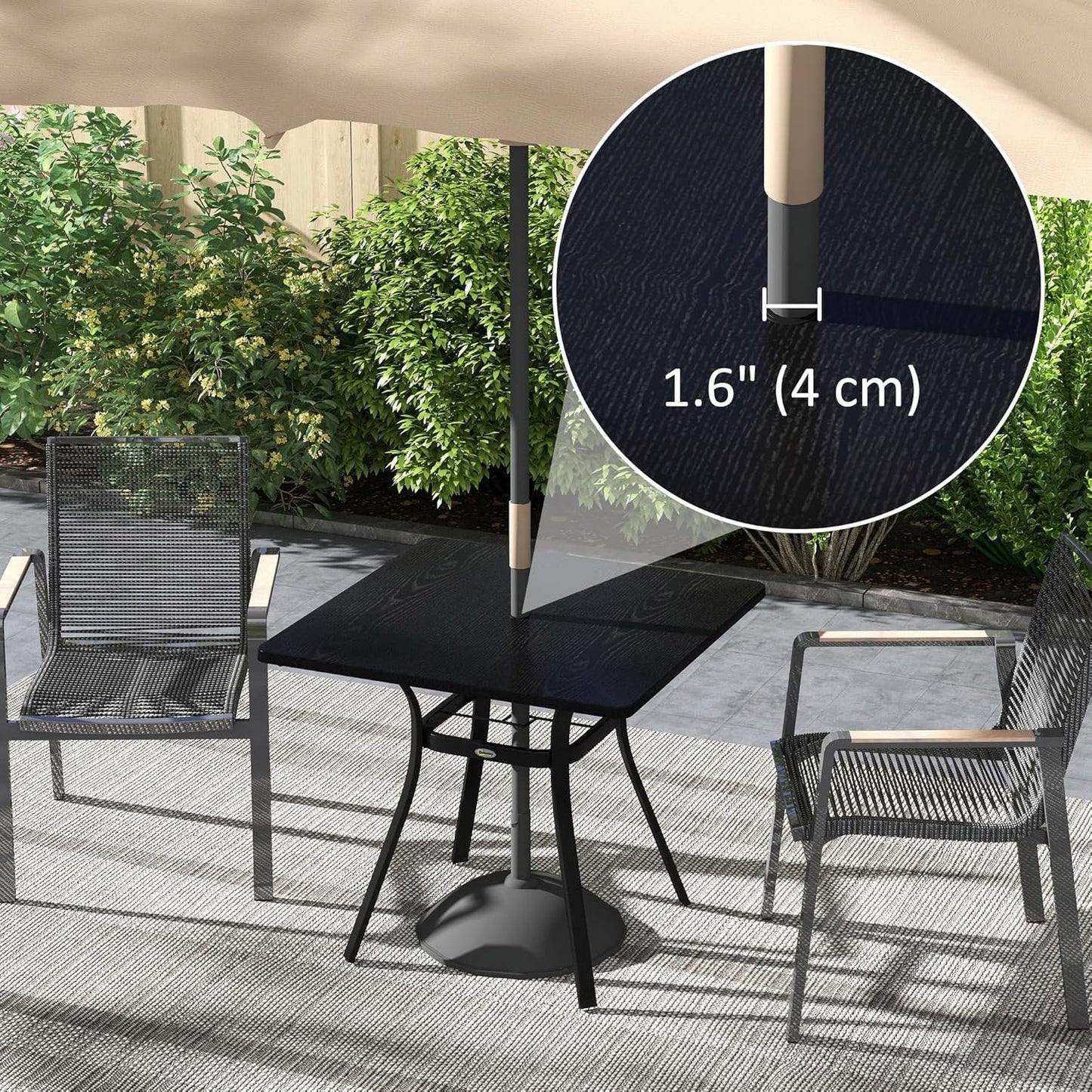 Outsunny Patio Table, 31.5" Square Outdoor Dining Table for 4 People with Steel Legs, Metal Tabletop, Umbrella Hole, for Garden, Backyard, Lawn, Balcony, Black