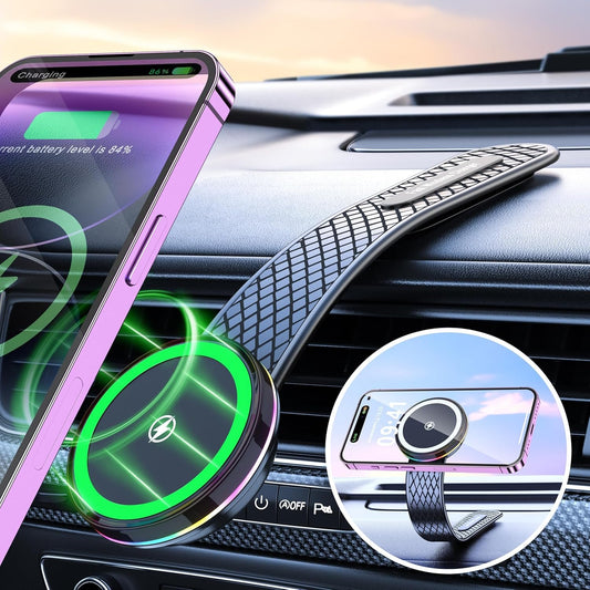 Pocaton for MagSafe Car Mount Charger, Magnetic Wireless Charger Car 15W Ultra Fast Charging Powerful Magnet Adjustable Angle Stability Easy Installation Phone Holder Car with Charging Function
