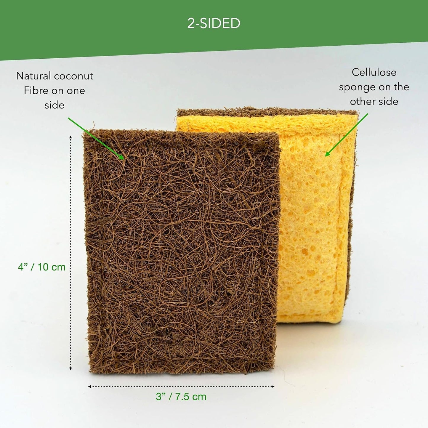 Biodegradable Sponge, Coconut Fiber with Cellulose Eco Sponge, Natural Sponges for Dishes, Sustainable, Environmentally Friendly Kitchen Scouring Pad, Scratch Free, Compostable, 4 Pack