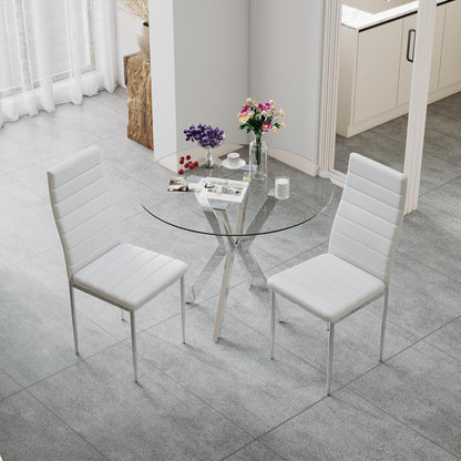 NIERN Tempered Glass Dining Table 31.5'' Round Kitchen Table with Sliver Metal Legs Modern Style for Home, Kitchen, Dining Room