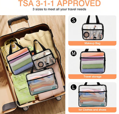 Clear Travel Toiletry Bags, XEWEA 3 Pack TSA Approved Transparent Makeup Bag for Men Women, Large Waterproof PVC Quart Organizer Kit with Zipper for Toiletries Airline Essentials,Toy Storage Pouch