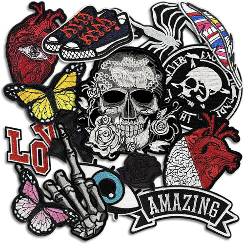Dark Embroidered Applique Iron On Patches for Clothing, Rock Band Patches for Jackets, Cool Sew Patch for Backpacks, Jeans, Hats, DIY Accessories (Dark4 15 PCS)