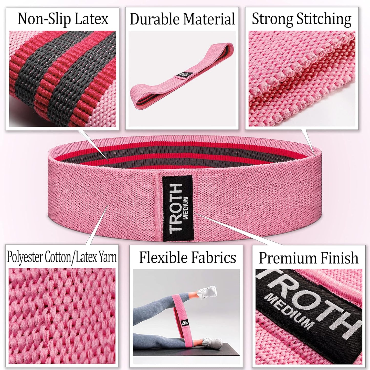TROTH Resistance Bands Set - Resistance Band Women, Booty Exercise Band, Resistance Bands Set Men, Home Gym Strength Training Equipment, Fitness Accessories for Pilates, Squat, Yoga & Pull Up Workout