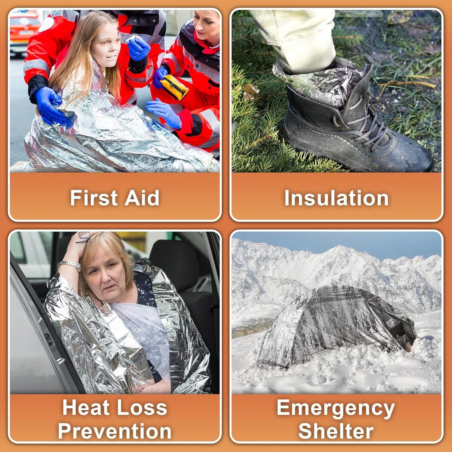 Oture Emergency Space Blankets, 6 Pack Survival Thermal Blanket, Mylar Thermal Survival Blankets Emergency Foil Blanket for Keeping Body Warm,Ourdoor, Hiking, Camping Gear, Travelling