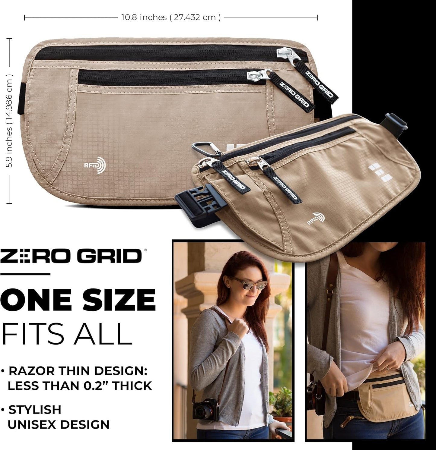 Money Belt for Secure Travel - Concealed Travel Pouch w/RFID Blocking - Secure Important Documents and Money - Durable, Water-Resistant Rip-Stop Nylon w/RFID Sleeves Set