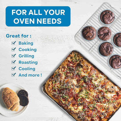 Herogo Baking Pan Sheet with Cooling Rack Set for Oven, 18 x 13 x 1 Inch, Stainless Steel Fluted Bakeware Cookie Sheet Tray Non-Stick, Dishwasher Safe