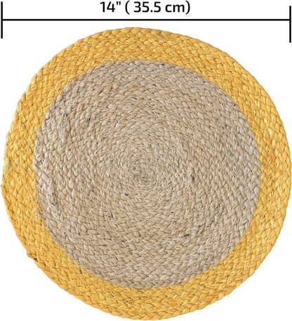 Nature4u 100% Jute Hand Braided Placemat Set of 6 Rustic Vintage Farmhouse Table top & Dining Table Round Placemat for Parties (14” Diameter, Natural /Ochre) Set of 6