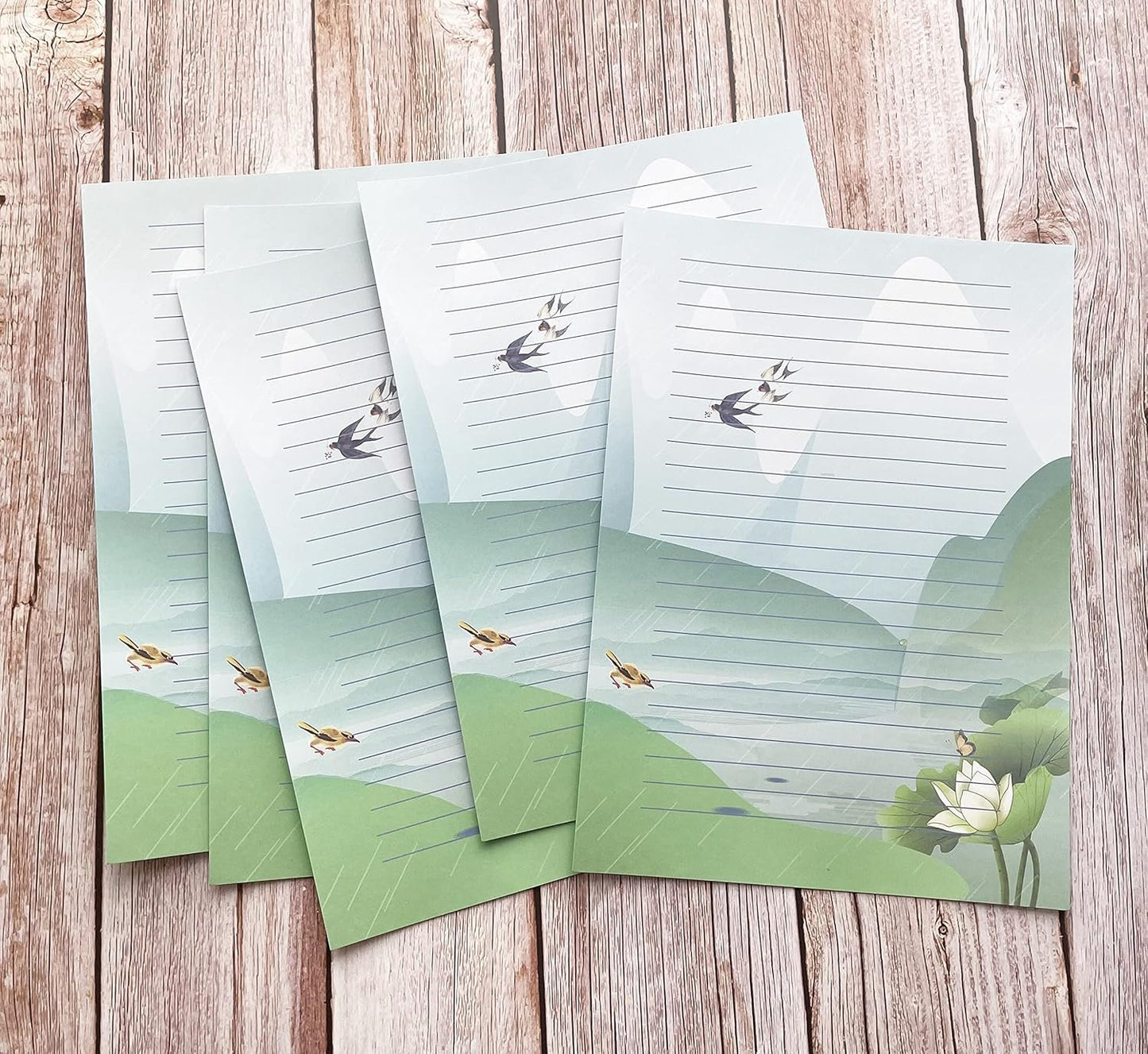 50 Writing Stationery Paper, Lined Stationery Paper for Writing Letter, Notes, Invitations, Craft, 5 Different Style (11.7 x 8.26")