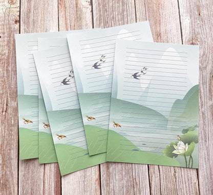50 Writing Stationery Paper, Lined Stationery Paper for Writing Letter, Notes, Invitations, Craft, 5 Different Style (11.7 x 8.26")