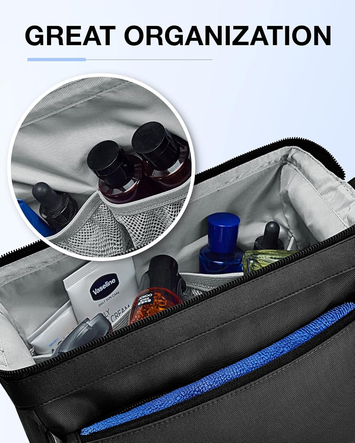 BAGSMART Toiletry Bag for Men, Wide Opening Dopp Kit, Water Resistant Shaving Hygiene Bag for Bathroom Shower, Travel Size Toiletries, Essentials, Black