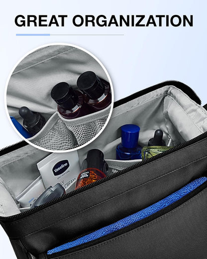 BAGSMART Toiletry Bag for Men, Wide Opening Dopp Kit Water Resistant Shaving Hygiene Organizer, Black, Travel