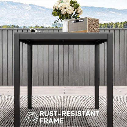 Outsunny 29" Aluminum Outdoor Dining Table for 4, Patio Table with Wood Grain Table Top, for Garden, Lawn, Balcony, Deck, Black