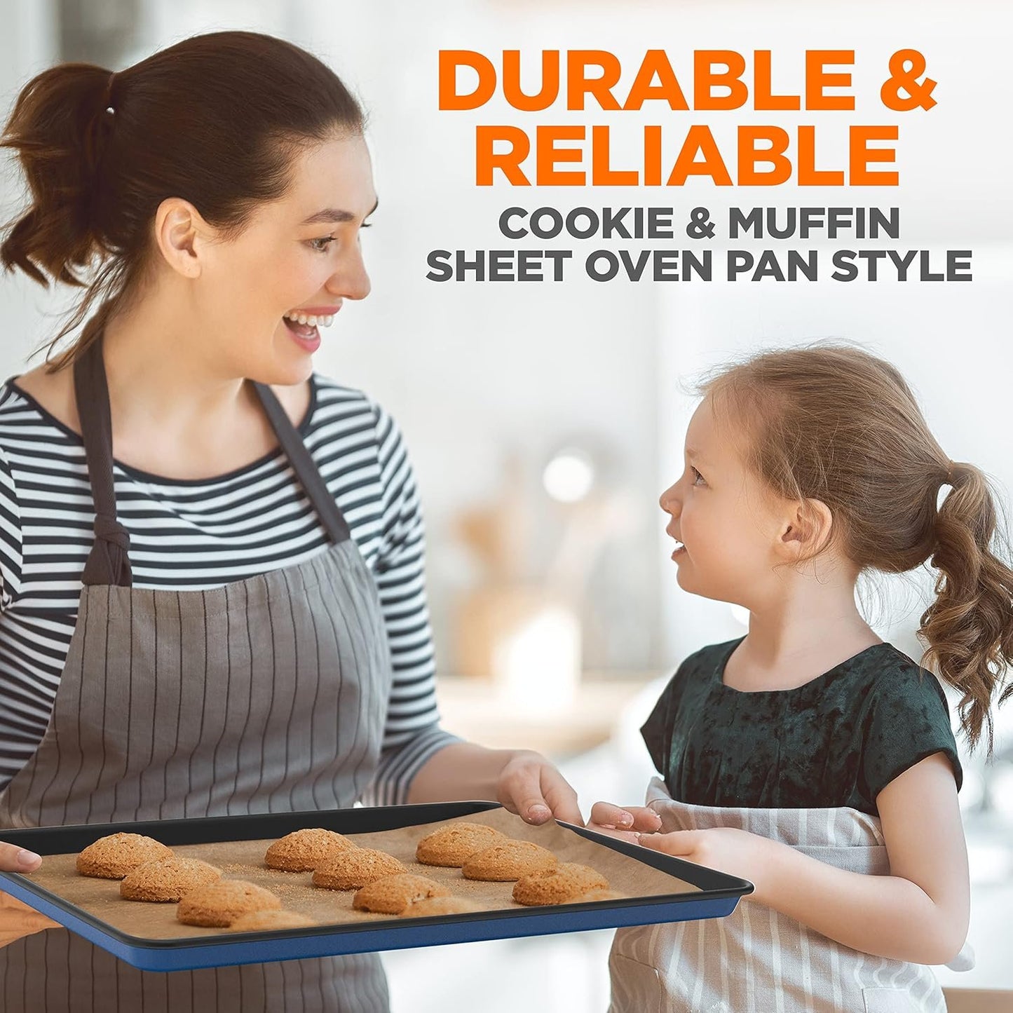 NutriChef, Baking Set, Baking and Cookie Sheets for Oven, Nonstick Stackable Bakeware Tray, Essential Baking Supplies, 8 Piece, Blue