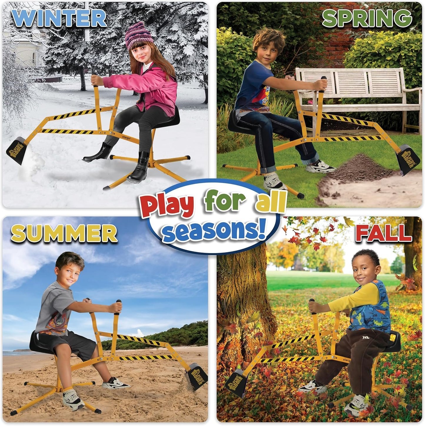 Stargo Sand Digger Kids Excavator Ride on Toy, Solid Steel Rotates 360, Hard Hat for Role Play, Outdoor Sandbox Toy Digger for Kids, Sand Dirt Snow