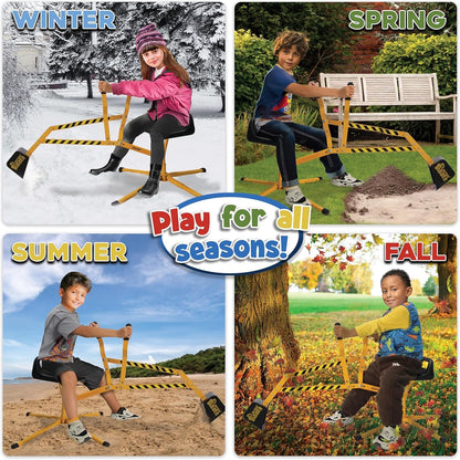 Stargo Sand Digger Kids Excavator Ride on Toy, Solid Steel Rotates 360, Hard Hat for Role Play, Outdoor Sandbox Toy Digger for Kids, Sand Dirt Snow