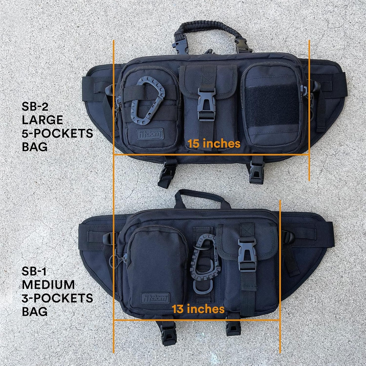Fitdom Tactical Inspired Large Fanny Pack For Men. Perfect Techwear Accessories EDC Bag For Men. Multi-Functional Waist Pack, Jet Black, Medium, Medium 3 Pockets