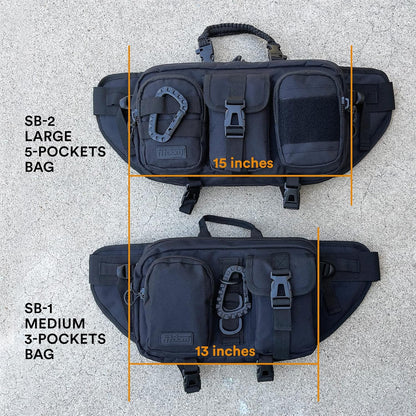 Fitdom Tactical Inspired Large Fanny Pack For Men. Perfect Techwear Accessories EDC Bag For Men. Multi-Functional Waist Pack, Jet Black, Medium, Medium 3 Pockets