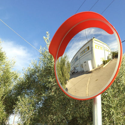 JCM-45o Convex unbreakable traffic mirror, diameter 45cm (18"), for road safety and shop security with adjustable fixing bracket for pole 48 mm (1.5")