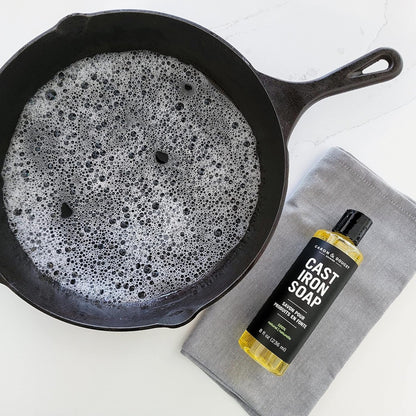 Caron & Doucet - Cast Iron Cleaning & Conditioning Set: Seasoning Oil & Cleaning Soap | 100% Plant-Based | Best for Cleaning, Washing, Restoring & Seasoning Cast Iron Skillets, Pans & Grills! 8oz Each