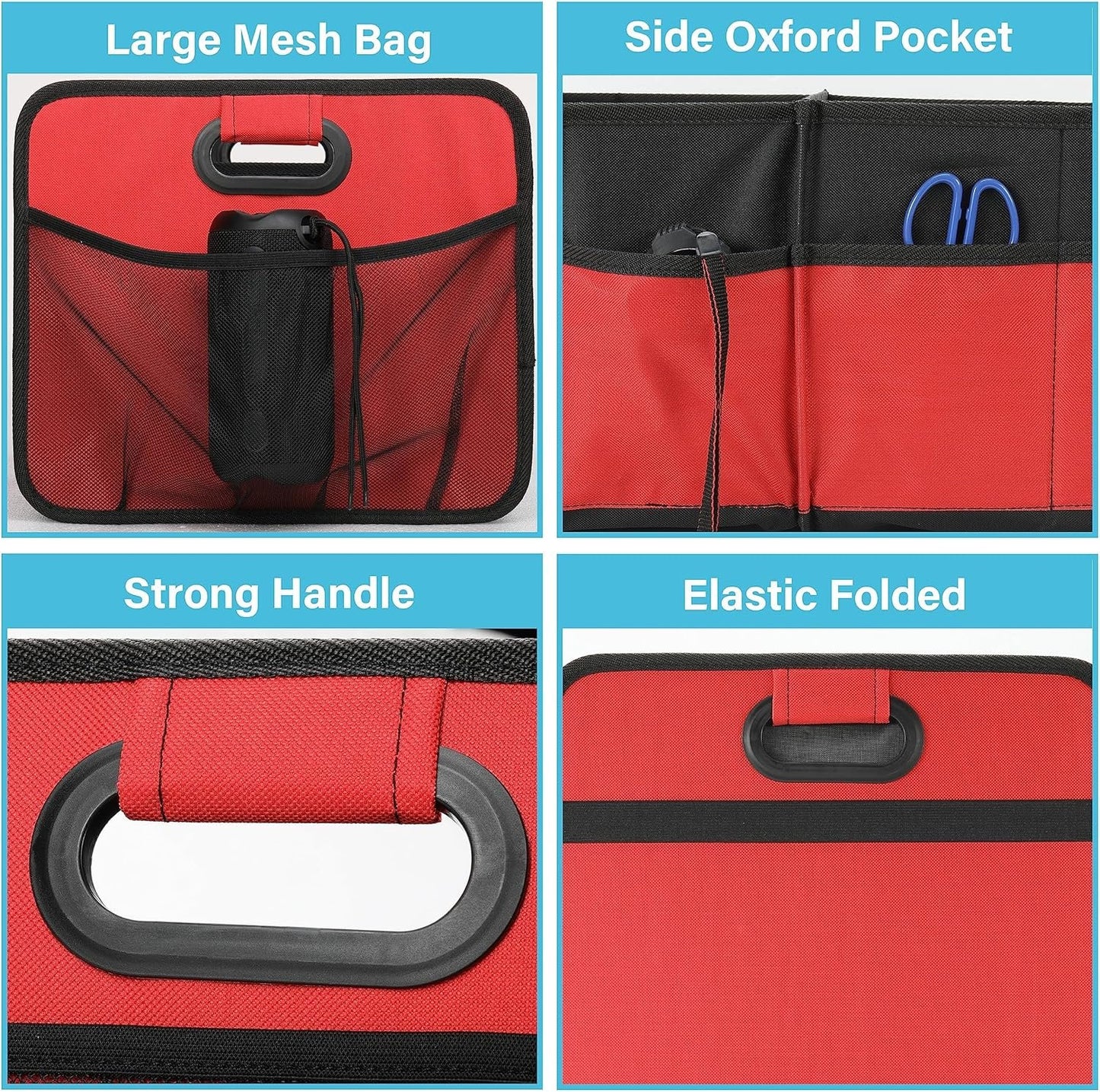 Simple Deluxe Car Trunk Organizer, 2 Compartments Collapsible Trunk Storage, Anti-slip Design, Made of Waterproof 600D Oxford Polyester, Suitable for SUV, Minivan, Truck, Standard Size, Red New
