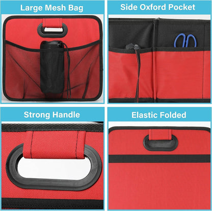 Simple Deluxe Car Trunk Organizer, 2 Compartments Collapsible Trunk Storage, Anti-slip Design, Made of Waterproof 600D Oxford Polyester, Suitable for SUV, Minivan, Truck, Standard Size, Red New