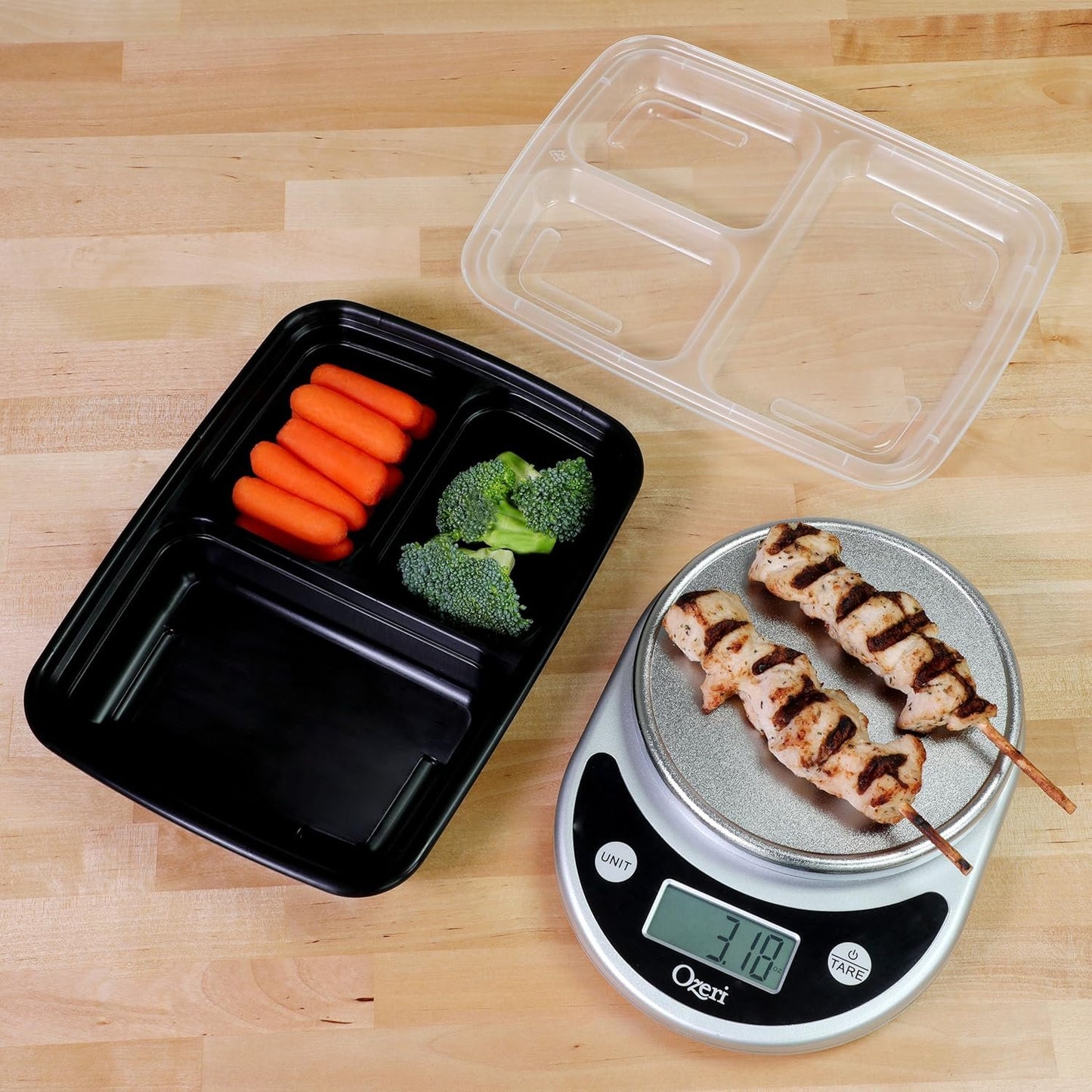 Freshware Meal Prep Containers [50 Pack] 3 Compartment Food Storage Containers with Lids, Bento Box, BPA Free, Stackable, Microwave/Dishwasher/Freezer Safe (24 oz)