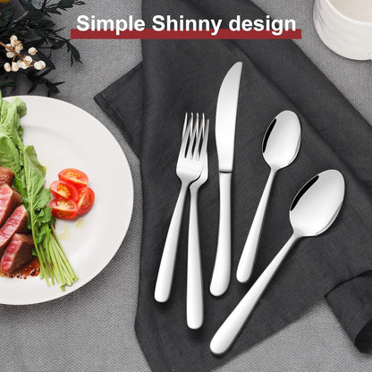 E-far Heavy Duty Silverware Set for 8, 40-Piece Stainless Steel Flatware Cutlery Set, Heavy Weight Metal Eating Utensils Sets for Home Restaurant Weddings, Mirror Polished & Dishwasher Safe